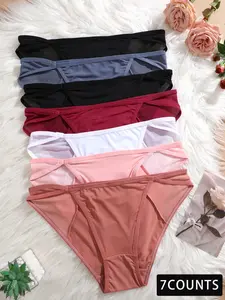 Women's Solid Color Sheer Contrast Mesh Panty, Soft Comfy Breathable Knicker for Daily Wear, Underwear for All Seasons, Womenswear