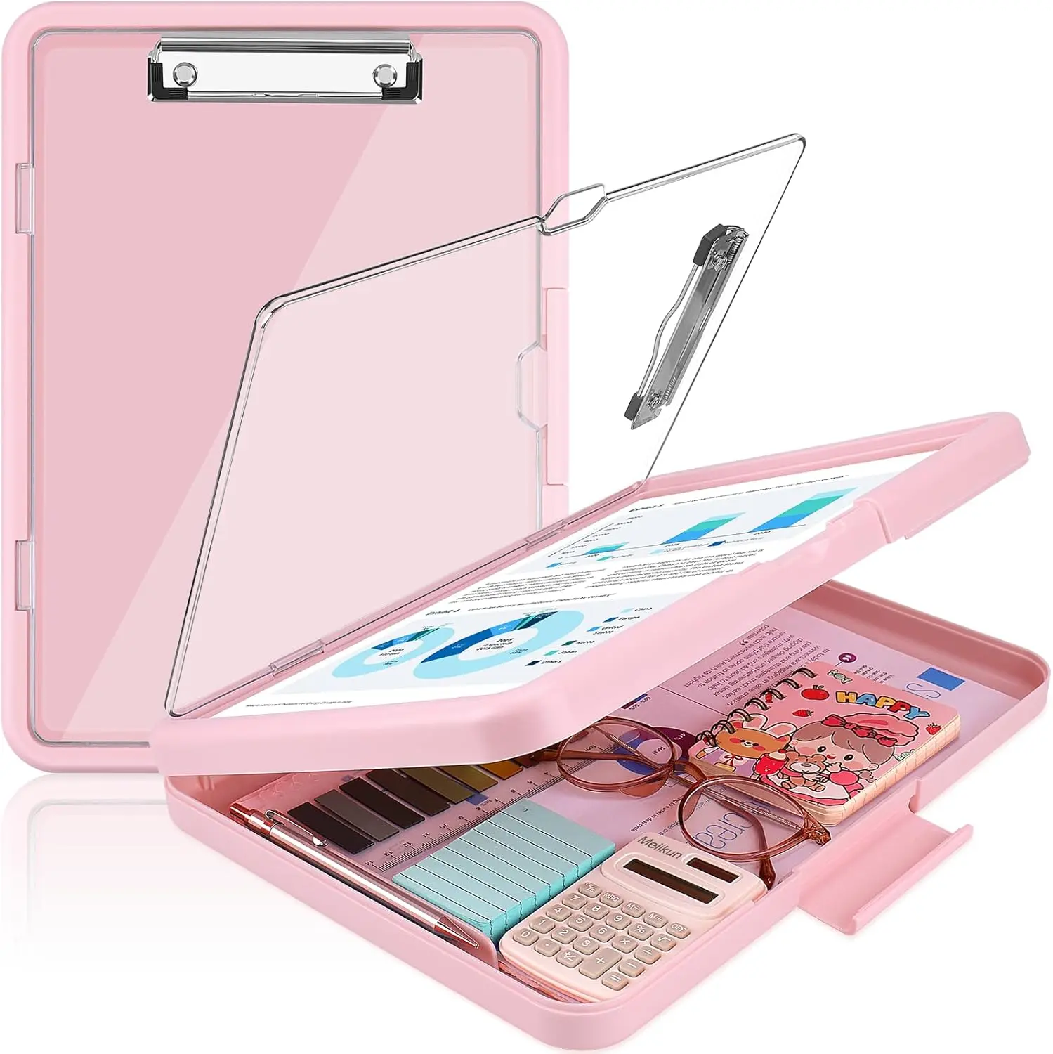Clipboard with Dual Storage Clear Visible Dry Erase Top Panel 8.5x11 High Capacity Clip Board Organizer for Work School Office