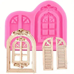 1pc Vintage Window Door Cake Border Silicone Mold Door Fondant Cake Decorating Tools Cupcake Candy Chocolate Mold Baking Accessories