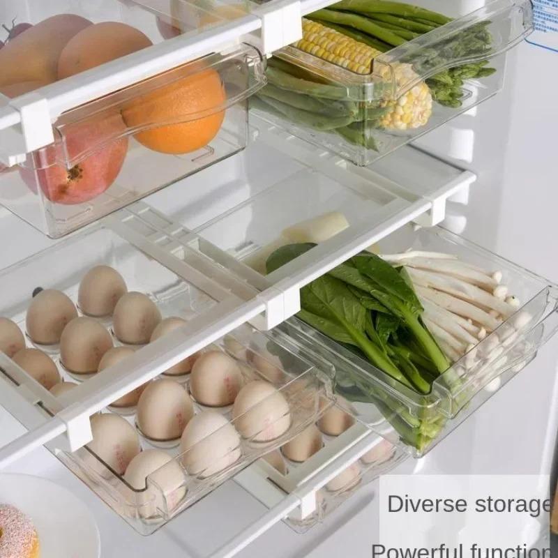 1/2pcs Refrigerator Drawer Style Food Storage Box, Fruit Packaging Machine, Shelf Support, Sliding Plastic Cooking Container