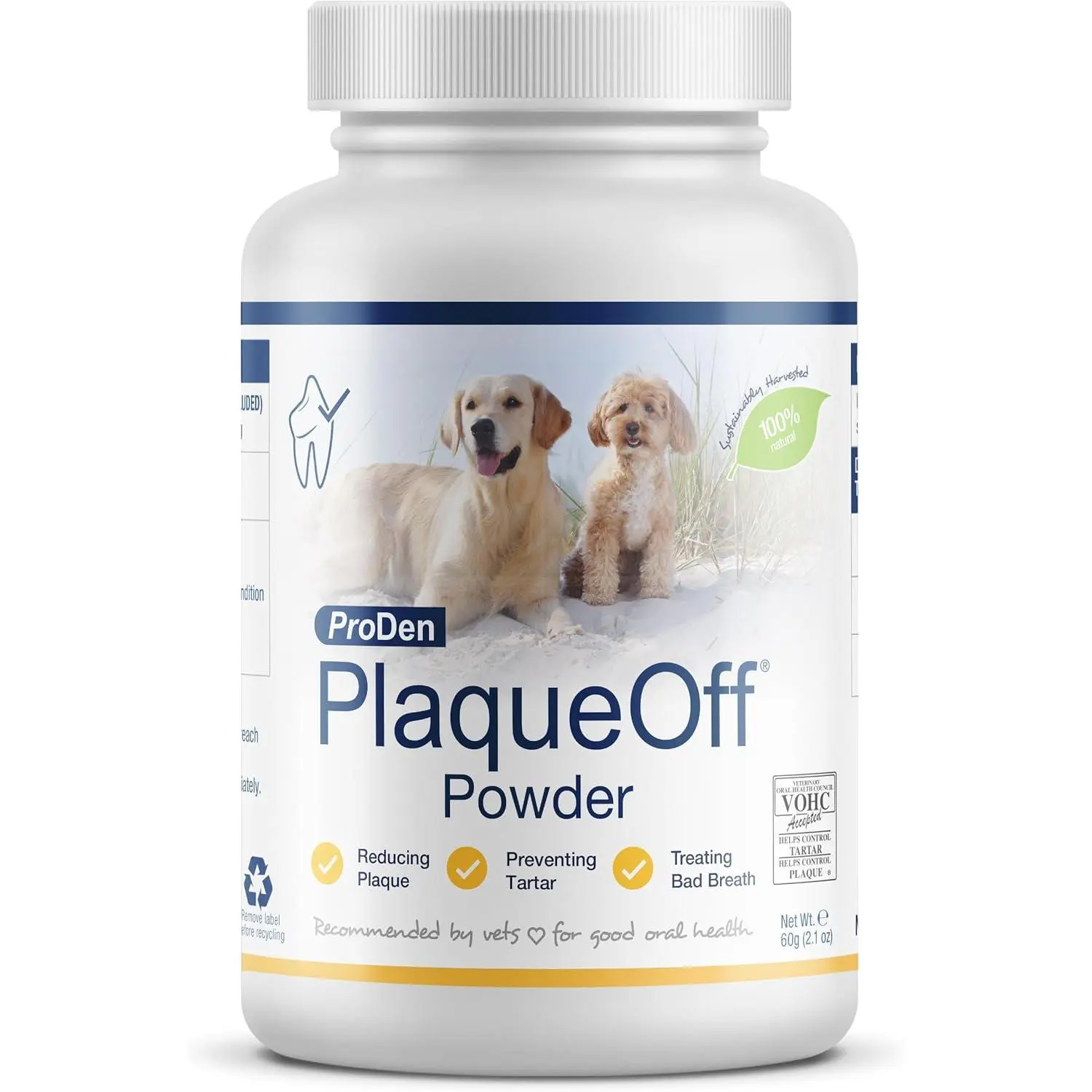 ProDen PlaqueOff Powder for Dogs & Cats - 60g Pet Oral Care Supply, Breath Freshener, Plaque & Tartar Remover
