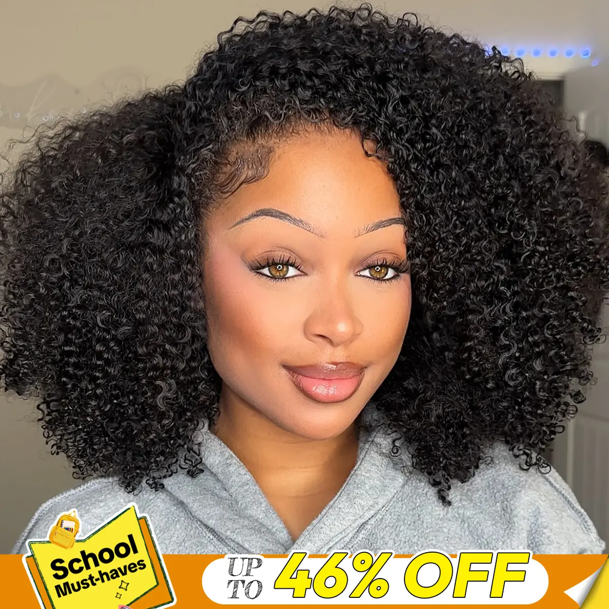 CurlyMe Wear Go Half Wig 250% Density Afro Kinky Curly Natural Black Human Hair Wigs Upgrade With Drawstring Cap Invisible Hairline Seamless Flip Over 3 IN 1 Glueless Install Wigs Beginner Friendly #SohoChic #TikTokShopBackToSchool