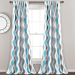 Lush Decor Mid Century Geo Light Filtering Window Curtain Panel Set 2 Panels 52"W x 63-108"L Room Decor Blinds Geometric Print Polyester Machine Washable