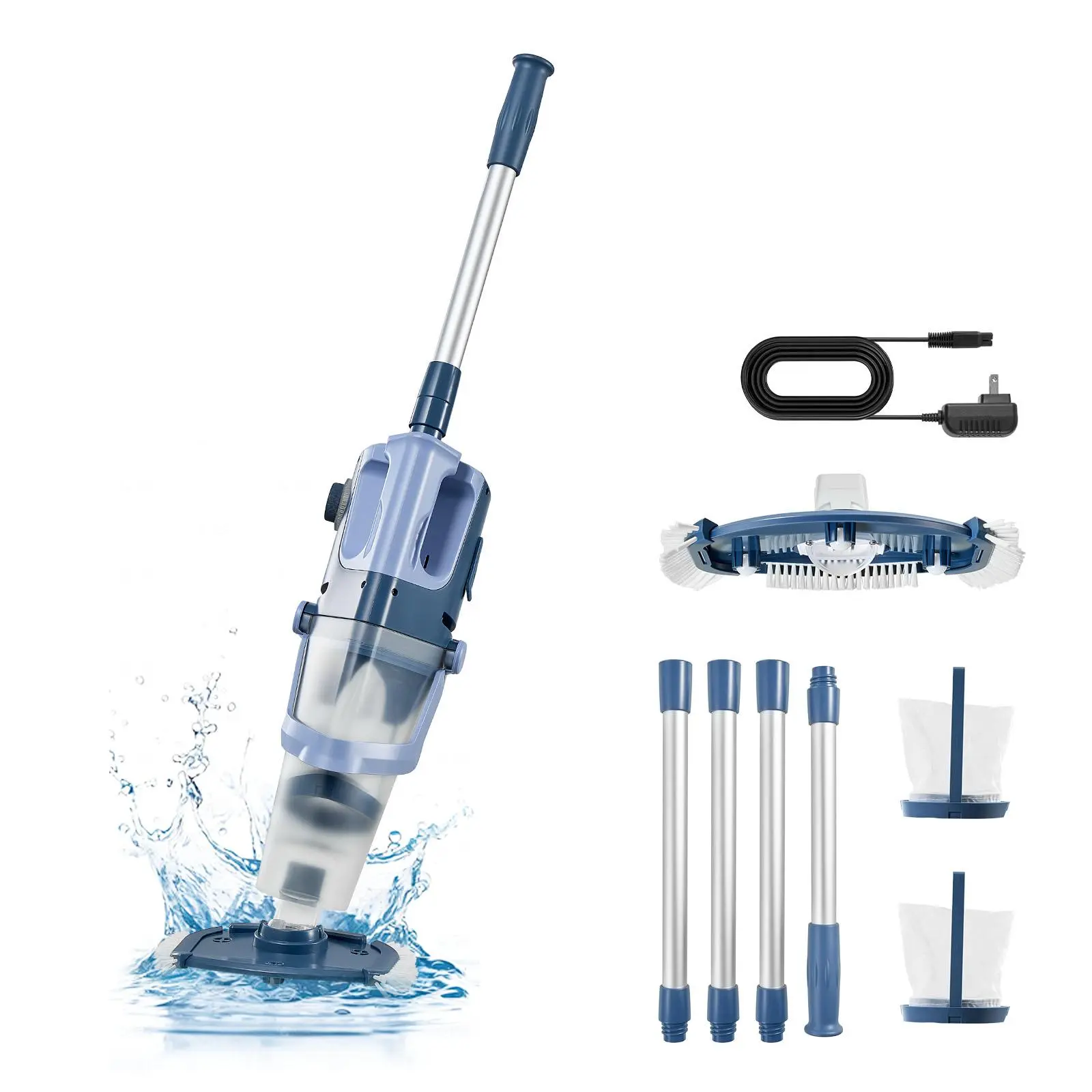 【SummerFinds】VEVOR Handheld Pool Vacuum, 26 GPM Cordless Spa Hot Tub Vacuum with Extension Pole, 60 Mins Running Time, Powerful Suction for Leaves and Debris, Rechargeable Pool Cleaner for Above Ground Pools