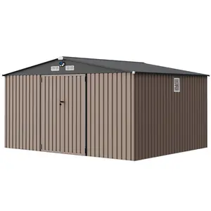 Heavy-Duty Metal Storage Shed with Lockable Door & Windows - Galvanized Steel Outdoor Utility Shed with Sloped Roof for Backyard, Garden, Garage, and Patio