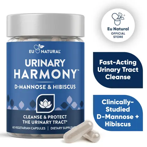 Eu Natural Urinary Harmony - D-Mannose & Hibiscus - 60 Vegetarian Capsules - Natural Urinary Tract UTI Cleanse & Protection - Urinary Health Support Supplement