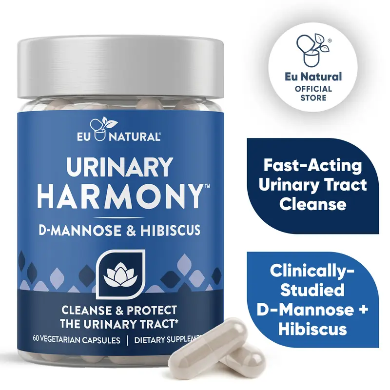 Eu Natural Urinary Harmony - D-Mannose & Hibiscus - 60 Vegetarian Capsules - Natural Urinary Tract UTI Cleanse & Protection - Urinary Health Support Supplement