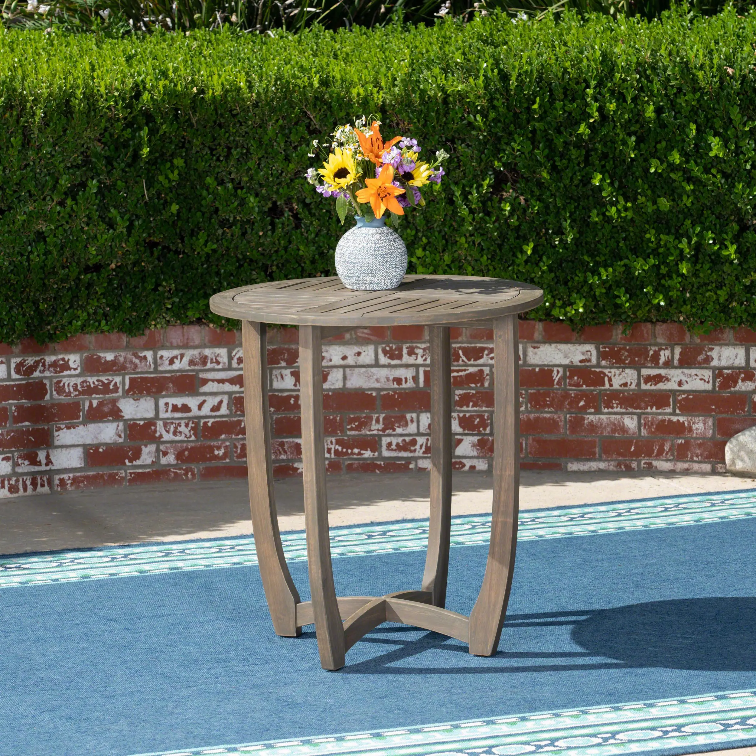 27.5" Round Outdoor Table – Acacia Wood, Rustic Design. Perfect for Patio, Deck or Garden. Solid Heavy Frame – Resists Wear & Tear. Assembly Tools Included