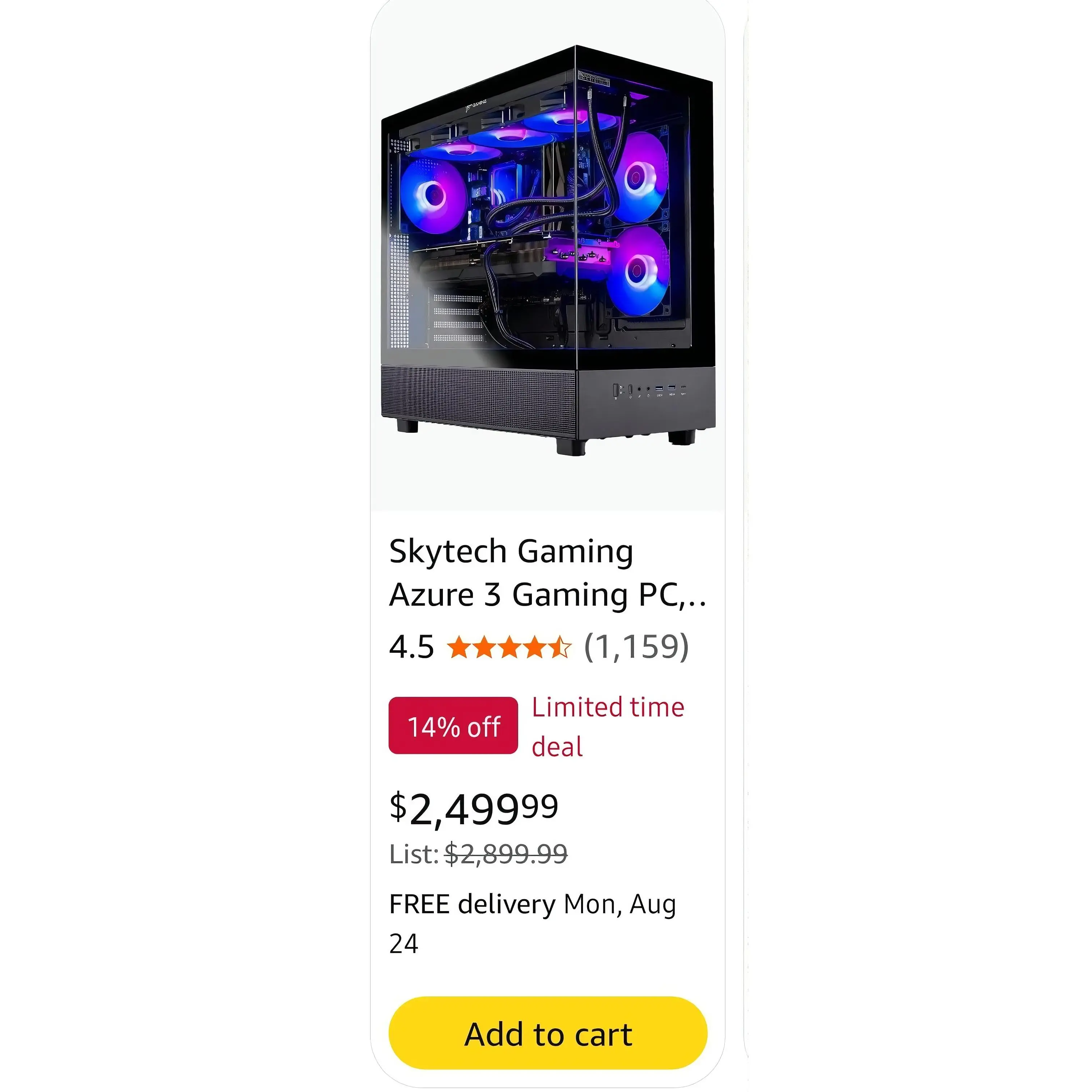 Skytech Gaming Azure 3 Gaming PC with 4.5 Star Rating 14% Off Limited Time Deal Free Delivery Mon Aug 24