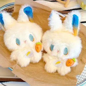Kawaii Bunny Plush Keychain, 2PCS Fluffy White Rabbit Plushie Bag Charm with Gradient Ears & Carrot Pendant, Cute Soft Stuffed Rabbit Toy for Backpack, Purse, Kids & Fans #FFM