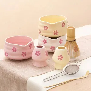 5-Piece Japanese Matcha Bowl Set with Spout, Includes Whisk, Stand, Bamboo Scoop, Stainless Steel Sieve, Perfect Gift for Tea Lovers