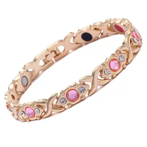 Energy magnet bracelet, eco-friendly alloy with diamonds, adjustable ladies' wristband