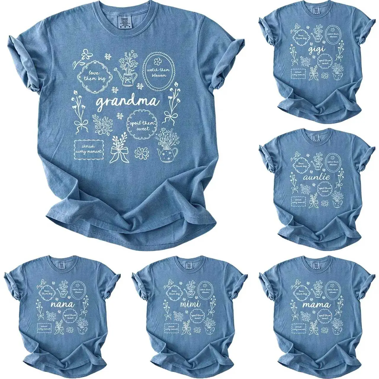 Comfort Colors Custom Floral Grandma T-Shirt, Personalized Mama Nana Mimi Gigi Yaya Shirt, Cute Flower Graphic Tee, Mothers Day Gift for Women, Family Name Shirt, Casual Everyday Wear - AL
