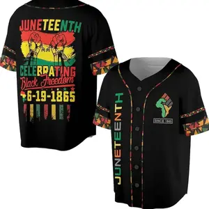 1865 Juneteenth Black History Flag Independence Day Cross Graphic Baseball Jersey, Unisex Casual Sport Shirts S-5XL