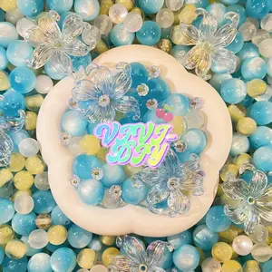 [Azure Muse] 16mm 12mm 10mm Blue Gold Mixed Beads Heavywork Beaded Pen Bracelet Phone Chain Pearl Pendant DIY