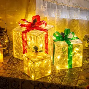 3 Christmas Lighted Gift Boxes,8 Light Modes Light Up Present Boxes Christmas Decorations for Indoor Outdoor Porch Yard Tree Holiday Decor