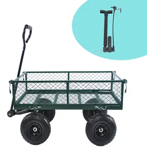 green–Heavy-Duty Outdoor Hauling Wagon with Removable Side Panels for Yard, Steel Utility Cart,Wagon Cart Garden cart ,550lb Load Capacity, Lawn, Garden or Landscaping