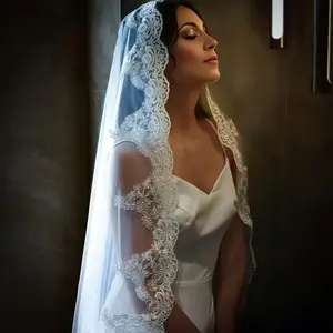 Decorated Layered Design Mesh Veil,Elegant Exquisite Bridal for Church Accessories for Women & Girls Cathedral Wedding Veils Long Lace Tulle Hair With Comb for women Floral Headpeice Romantic Single Soft,Accessory for prom  mom clip Feather Fascinator Ha