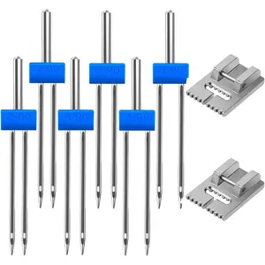 6Pack Twin Needle Double Needle with 2 PCS 9 Groove Pintuck Presser Foot 3 Size 2/90 3/90 4/90