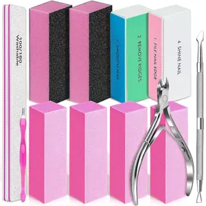 Nail Files and Buffers, 13PCS Nail Kit with 3-Way Sanding Block, 4-Way Buffing Block, 100/180 Files, Cuticle Nippers & Cuticle Pusher