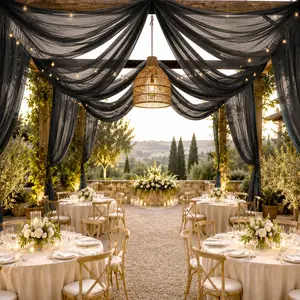 Sheer Ceiling Drape – 10ft x 32ft Black Extra Long Drapery Panel for Wedding Canopy, Backdrop & Reception Décor