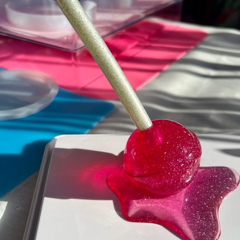 Retro Resin Art Melted Lollipop Ring & Pen Holder Desk Decor Candy Art Glitter Finish