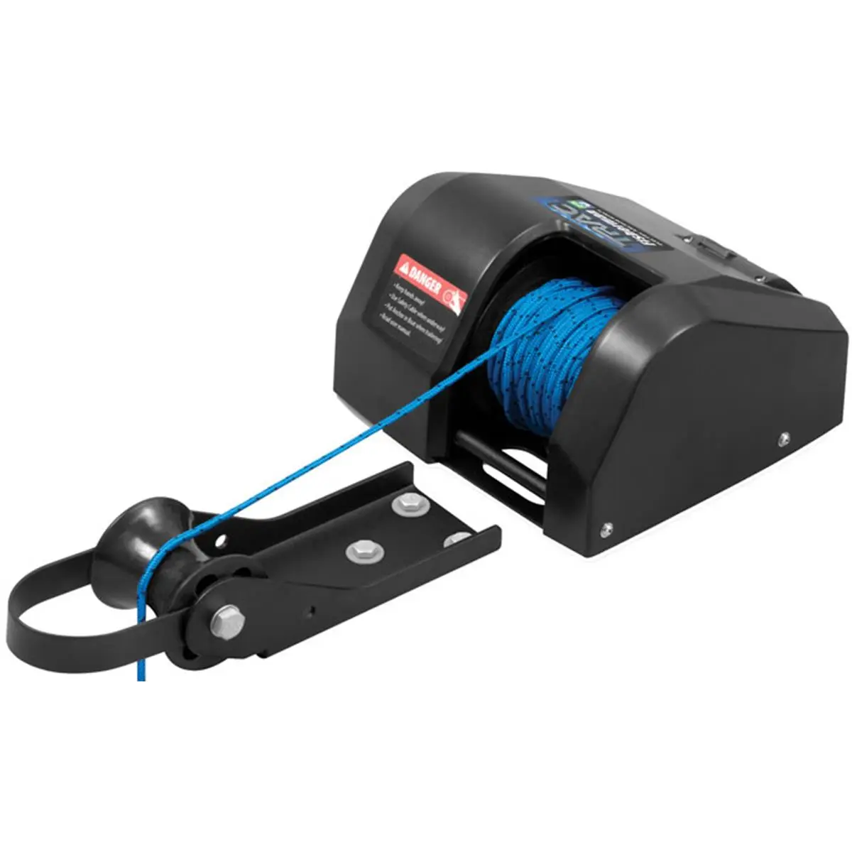 TRAC-Outdoor Products 25 lb. Max Capacity Electric Anchor Winch for Fishermen, 12V DC Gear Motor, 100' of 3/16'' Pre-Wound Nylon Anchor Rope, 3-Position Switch, Anti-Reverse Internal Clutch, 65 fpm No-Load Rope Retrieval Speed for Freshwater Use, 25 Lbs,