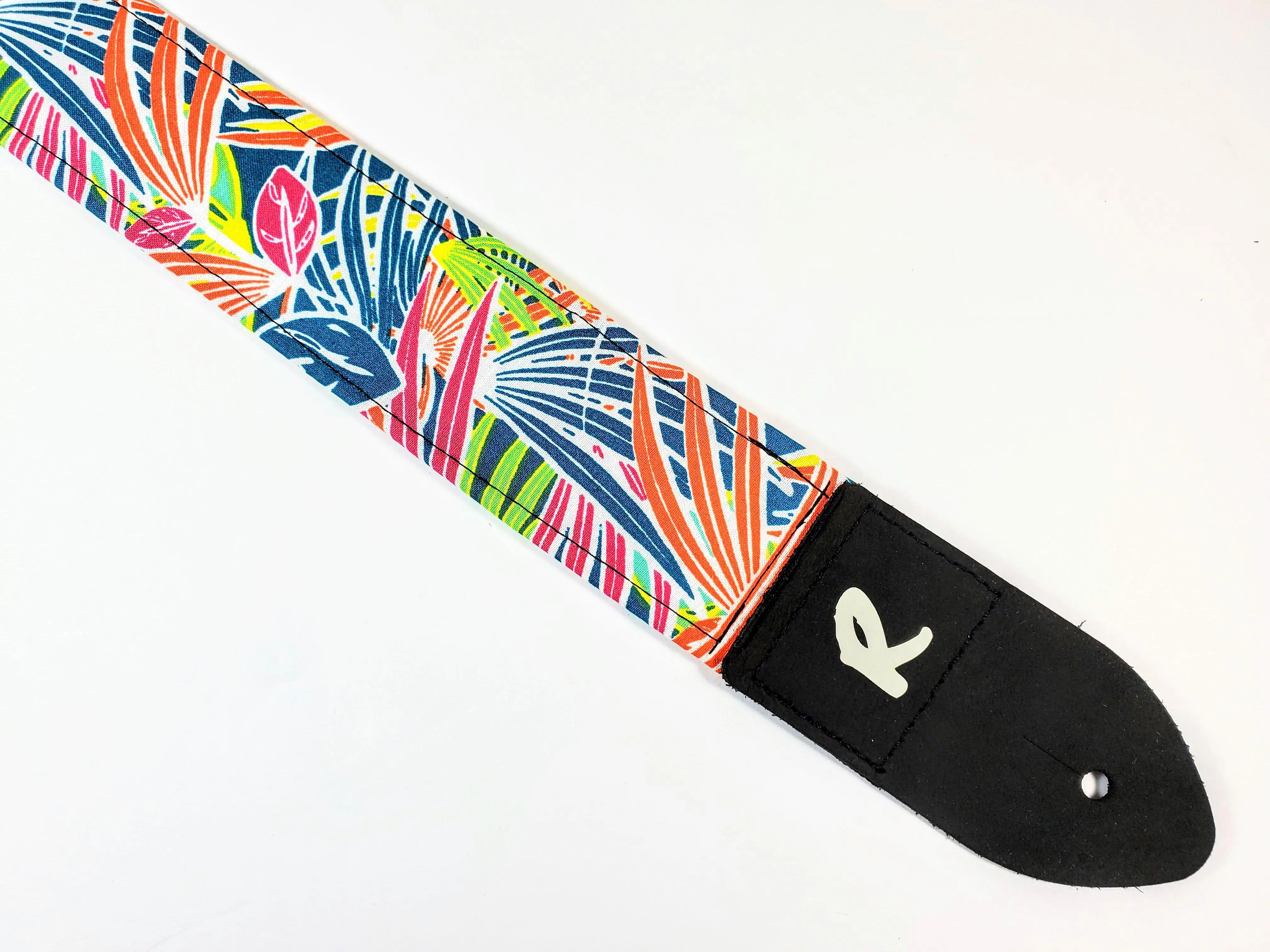 Rainbow Hawaiian Leaf Guitar Strap - Palm Tree - Handmade - Padded Guitar Strap