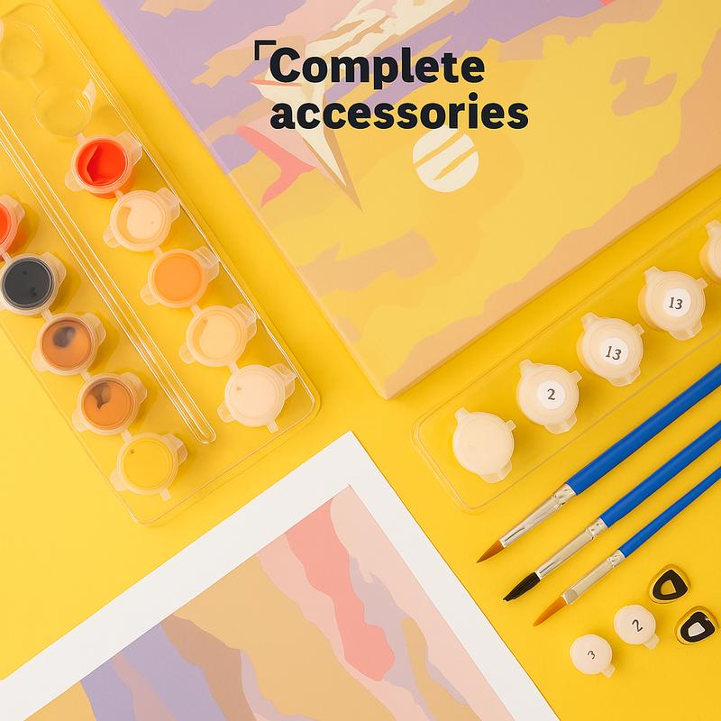 DIY Painting By Numbers Kit - Framed Canvas Set with Brushes, Pre-Mixed Paints & Sample Image - Relaxing Art for Home Decor or Gifting - Dreamy Sunsets & Elegant Flowers Designs