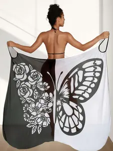 Women's Butterfly Print Tulle Cover Up, Casual Sleeveless Cover Up for Beach Holiday Vacation, Ladies Swimwear Cover Up for All Seasons, Swimwear Coverups, Swimsuit Cover Up, Sheer Cover Up