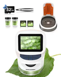 2.0-inch children's microscope with screen, equipped with a portable base, plastic stirrer, collection bottle, manual focusing roller, suitable for children to explore nature and learn knowledge