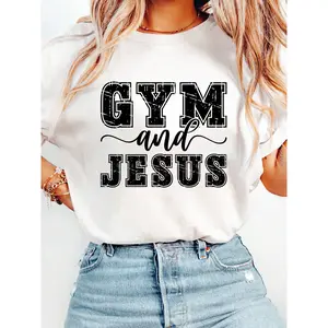 T - Shirt with a Unique Blend of Fitness and Faith, Displaying “GYM and JESUS” in a Bold Design