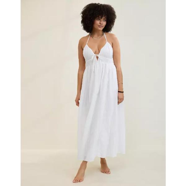 Aerie Seersucker Halter Maxi Dress White - Casual Women's Wear - Womenswear Chic Classy Comfortable Elegance emma  willis  dress  squibb