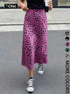 Women's Leopard Print Midi Skirt, High Waist, Fit, Smooth Woven Fabric, Multiple Color Options, Casual Daily & Street Style Wear, Edgy Retro Style