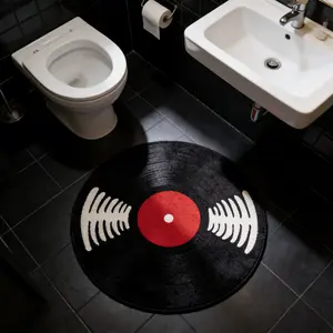 Round Record Print Rug, Large Living Room Bedroom Carpet, Modern Simple Luxury Washable Plush Mat, Home Decor, Home Decorative Rug