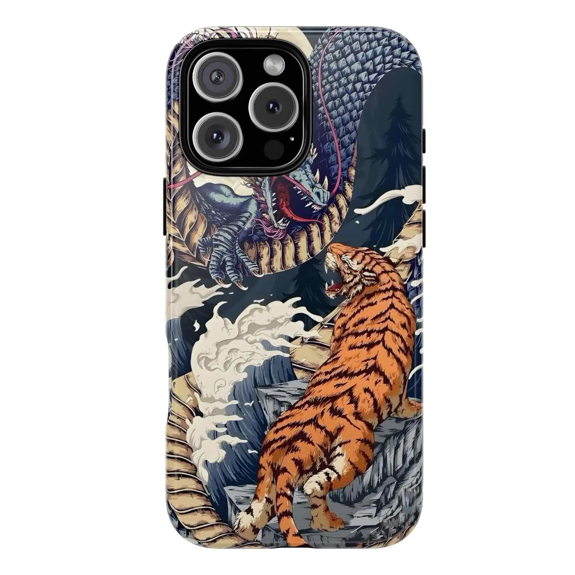 Vintage Chinese Tigers Phone Case for iPhone 17 16 15 14 13 12 11 – Cute Tiger Collage, Japanese Traditional Art Print & Big Cat Aesthetic Durable & Protective Cover Best Gift for Animal Lovers & Tiger Fans!