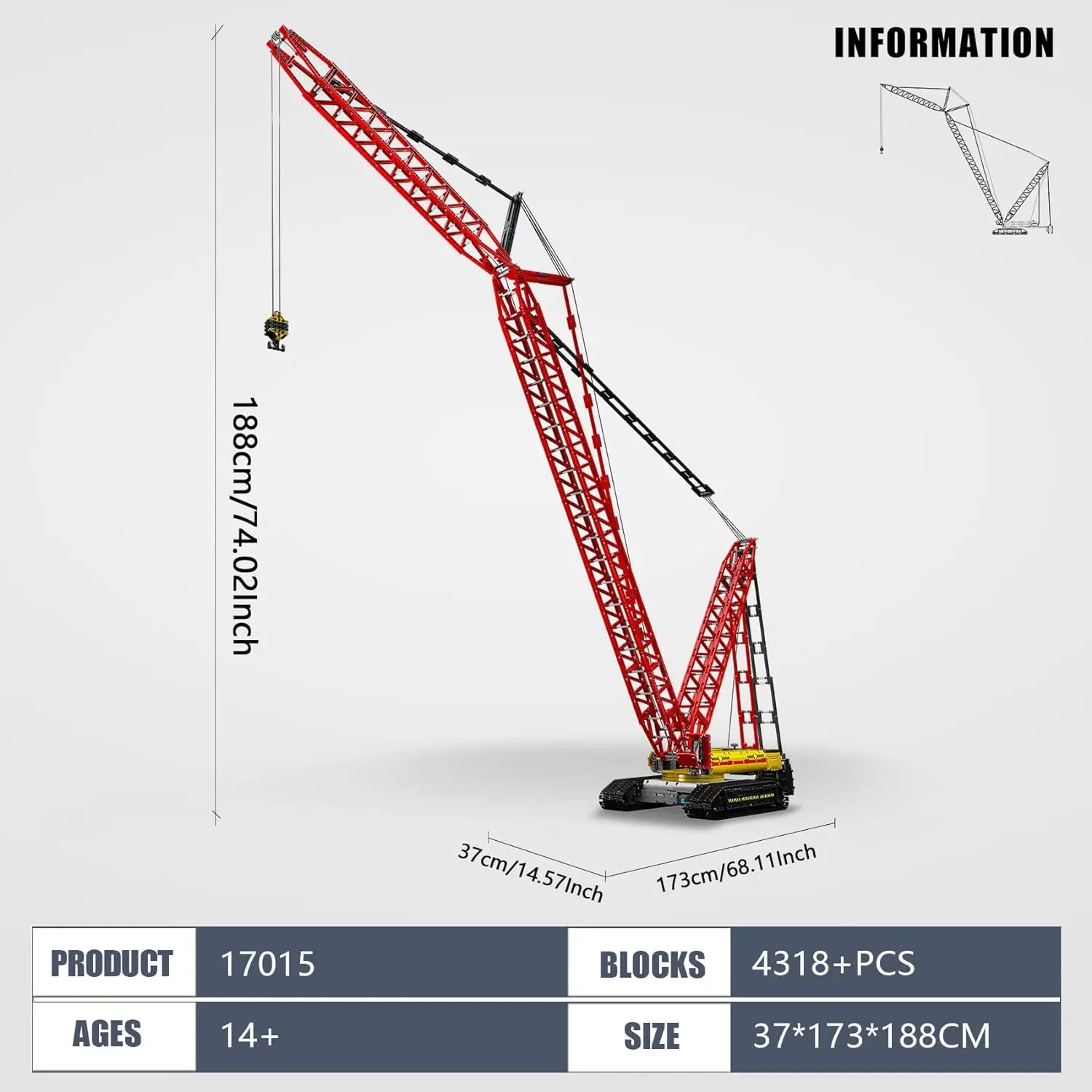 Mould King 17015 Crawler Crane Building Block Sets, High-up 210cm LR ...