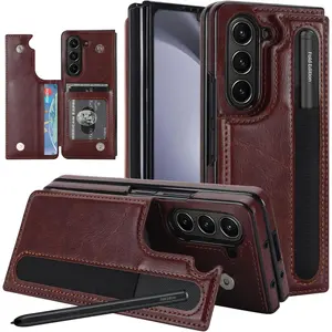 for Samsung Galaxy Z Fold 7/6/5 Case with S Pen Holder and Card Holder, Heavy Duty Shockproof Wallet Protector, Luxury Business Leather Cover Case