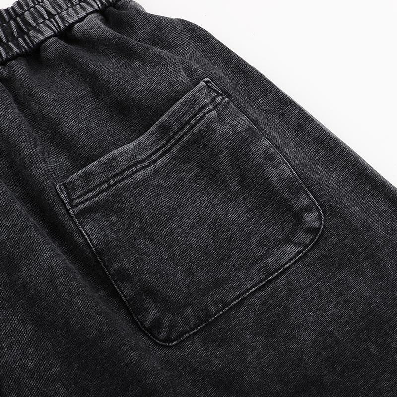 Women's Vintage High-Waisted Baggy Sweatpants - Distressed Wash, Loose Straight Wide-Leg, Drawstring Elastic, Light Cotton Blend, Basic Minimalist Casual Outdoor Pants for Back to School