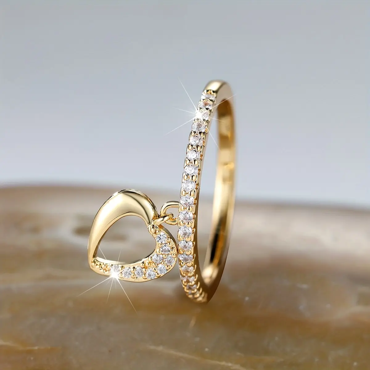 Dainty dangle ring heart shape pendant 18K gold plated finger ring for wedding/engagement/anniversary gift 1 pc Elegant Ring
