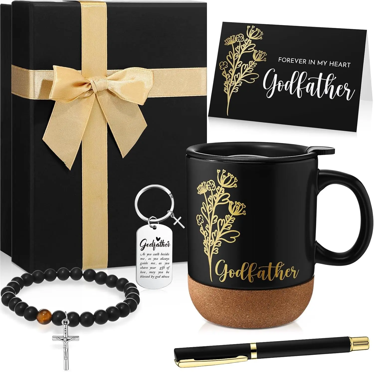 Godfather Proposal Gift Set – Black – Mug, Keychain, Bracelet & Card