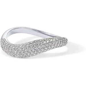 Gold Plated Wavy Cubic Zirconia Stackable Ring for Women | Twisted Wave CZ Band | Delicate Eternity Rings