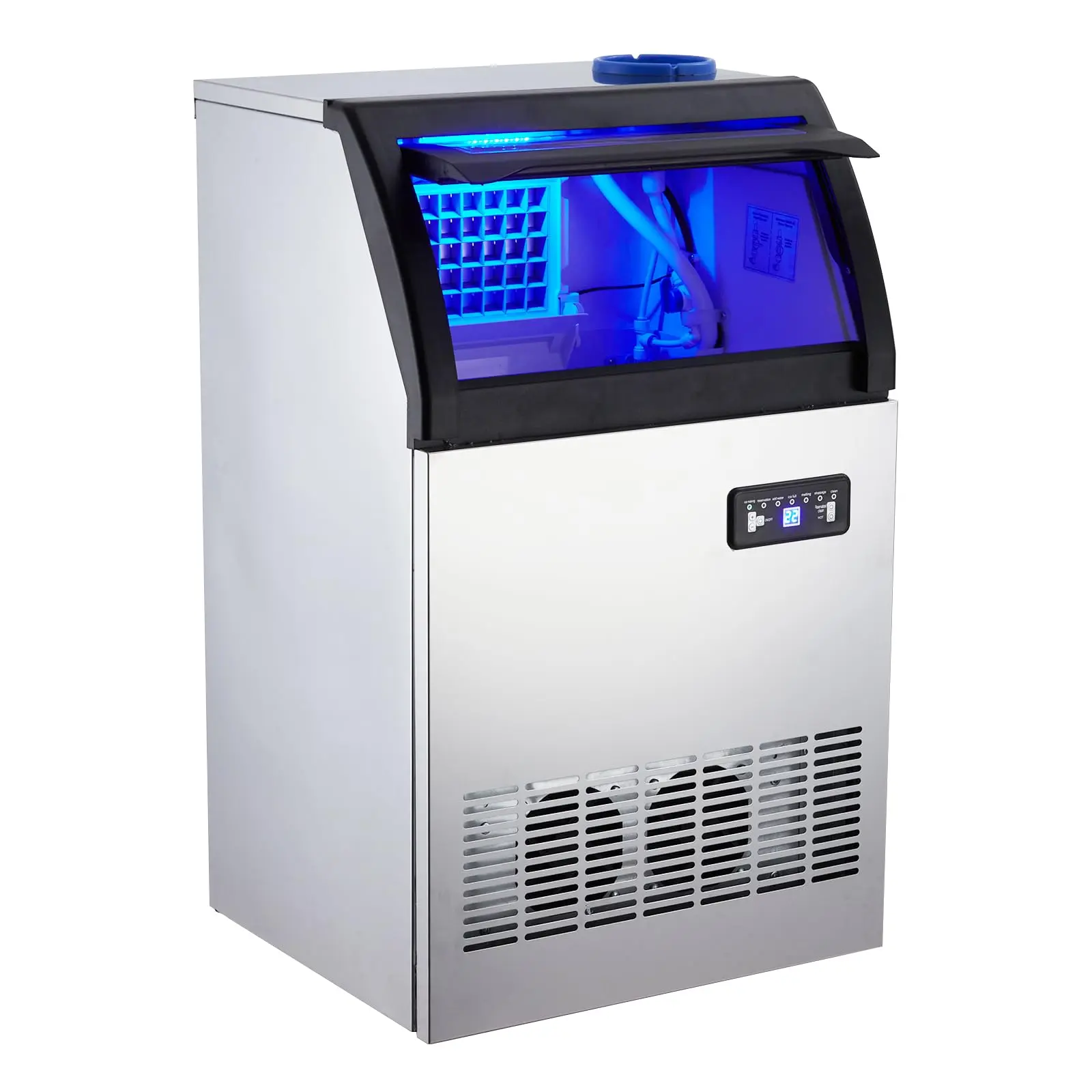 GARVEE Commercial Ice Maker, 155 Lbs/24H, 33 Lbs Storage, Stainless Steel, LED Display, Undercounter, Freestanding for Bars, Cafes, Businesses