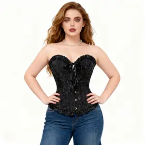 MUMULEE Women's Corset Underwear - Bust Shaping Dress - Black Lace Corset with Floral Pattern - Bust Shaping Bra.
