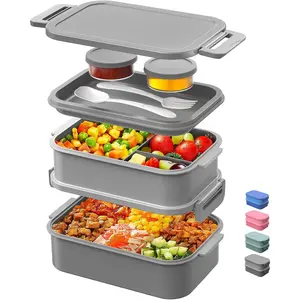 Adults Lunchbox Bento Box - 74 OZ All-in-One Stackable Lunch Box for Adults Men Women Teens Leakproof Bento Large Lunch Box Containers with Fork Spoon Sauce Box for Dining Out Work School