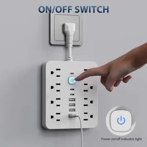14-in-1 wall-mounted power socket with overload protection, one-button control switch, 8 AC sockets and 6 USB ports (including 2 Type-C ports) - suitable for offices, homes, dormitories, modern technology accessories and durable construction