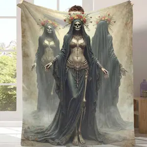 Goddess Statue Inspired Flannel Blanket Floral Crown and Ethereal Robe Print Soft Warm Durable Cozy Perfect for Bedroom Décor Living Room Throw Meditation Space Artistic Gift