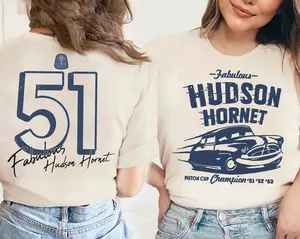 Two-Sided  and ’s Cars Hudson Hornet Piston Cup Champion T-Shirt, Cars Land Tee, WDW land Family Vacation Holiday Gift Cotton Unisex