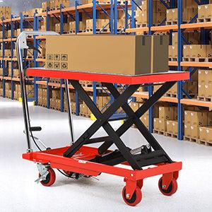 GARVEE Hydraulic Lift Table Cart 500lbs, Lift Table Capacity 28.5 Inch Lifting Height, Manual Single Scissor with 4 Wheels and Non-Slip Pad Thickness 3mm for Material Handling and Transportation