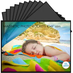 10 Pack 4"x6" Premium Super Slim Magnetic Picture Pocket Frames Black Holds 4x6 Inch Photos for Refrigerator New Version Easy Inserting